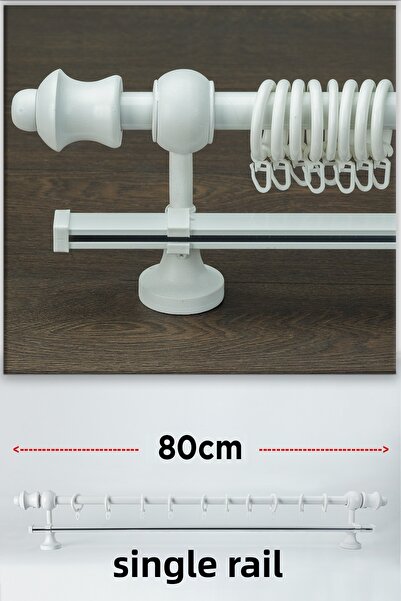 wenthi Suport pentru perdea din lemn alb rustic cu o singură șină Venti 80 Cm