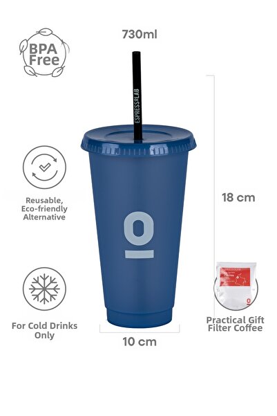 Espressolab Blue Reusable Glass with Straw 730 ml No:111