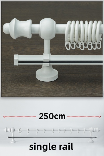 wenthi Suport pentru perdea din lemn alb rustic cu o singură șină Venti 250 Cm
