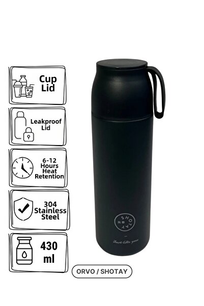 Shotay 430 ml 304 Steel Flip-Open Cup with Lid and Pouring Thermos