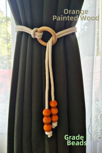 Armashine Legătură pentru perdea din macrame cu mărgele, culoare portocalie, ...