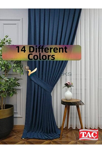 farbateks Navy Blue Linen Background Curtain 1E3 Drapped Pleated Background C...