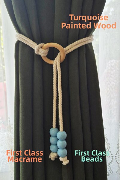 Armashine Legătură pentru suport pentru perdea din macrame cu mărgele din lem...