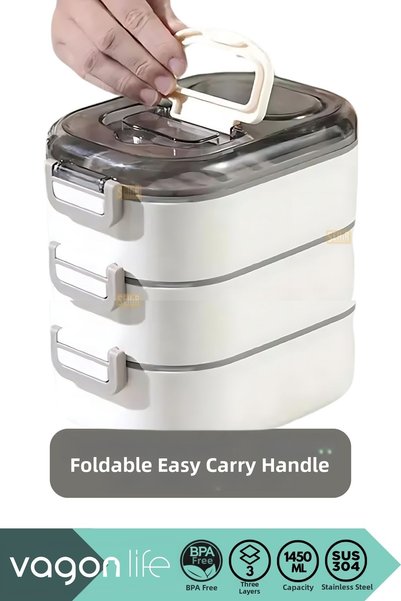 Vagonlife Bento 1450ml Lunchbox New Collection Three Layer 5 Compartment Steel Lunchbox Lunch Box