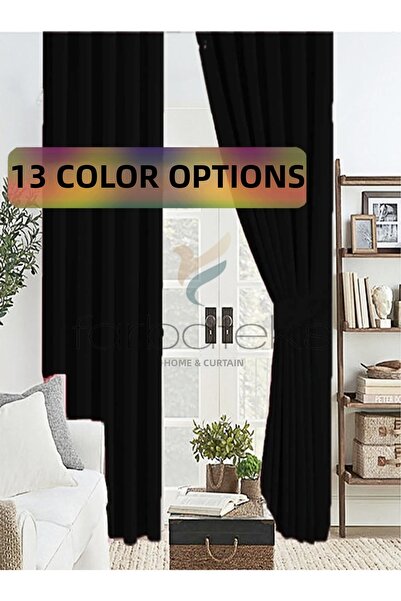 farbateks Black Color Thick Sunshade Blackout Blackening Background Curtain F...
