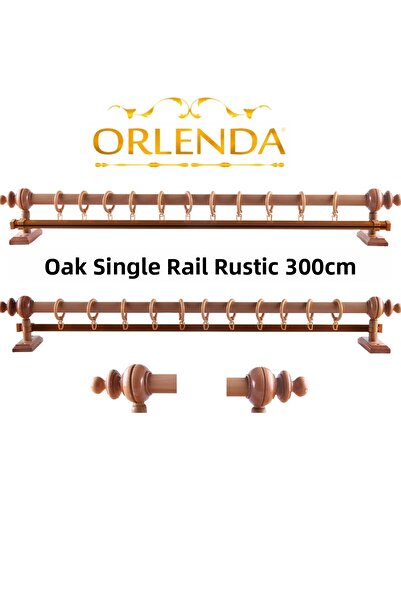 Orlenda Suport pentru perdele rustic din aluminiu cu cap din lemn, șină simpl...