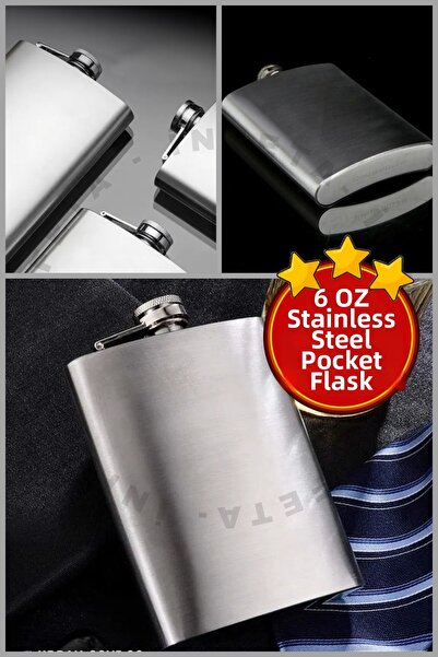 İnfeta 6 oz Stainless Steel Hip Flask Camping Drink Liquor Whisky Cognac Bottle