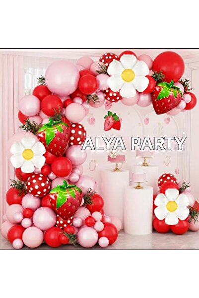 ALYA Σετ γενεθλίων PARTY LED συχνό σχέδιο φράουλα και λευκή μαργαρίτα Σετ γεν...