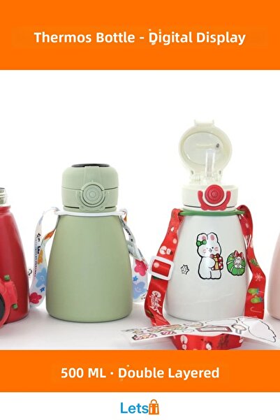 Letsii زجاجة مياه حرارية بطبقة مزدوجة مع شاشة رقمية 500 مل