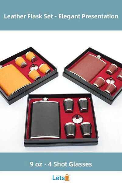 Letsii قارورة محمولة من الفولاذ المقاوم للصدأ مع غطاء جلدي تتسع لـ 4 أكواب