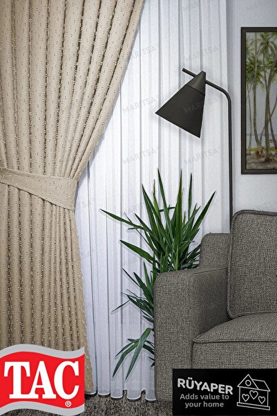 Taç Dream Linen Series Grammage Pompom Pattern Honey Foam Color Background Cu...