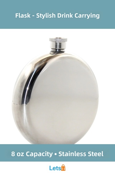 Letsii قارورة ماء مستديرة من الفولاذ المقاوم للصدأ سعة 8 أونصة، لون فولاذي أنيق