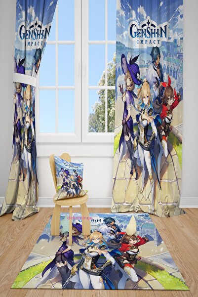 dekomingo Genshin Impact Patterned Children's Background Curtain 2 Wings