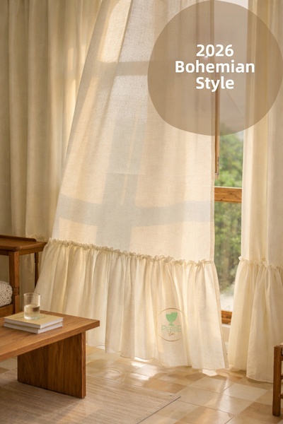 perde plus ستارة كتان طبيعية تنورة عتيقة ستارة خلفية قطنية مكشكشة