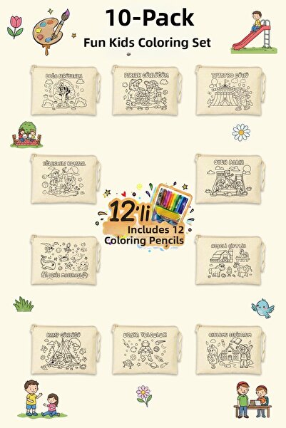 Çınar Bez Çanta محفظة تلوين مطبوعة للأنشطة الممتعة - 10 قطع