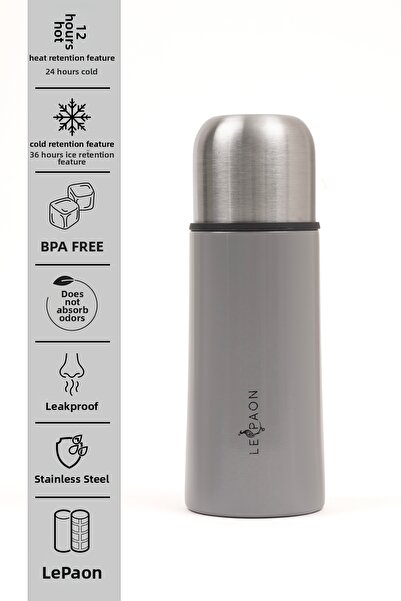 Le Paon ترمس ستانلس ستيل سعة 300 مل، طبقة مزدوجة، يحافظ على الحرارة لمدة 12 س...