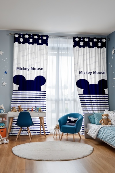 EVPANYA Cortina de fundal pentru camera bebelusului cu model Mickey Mouse alb...
