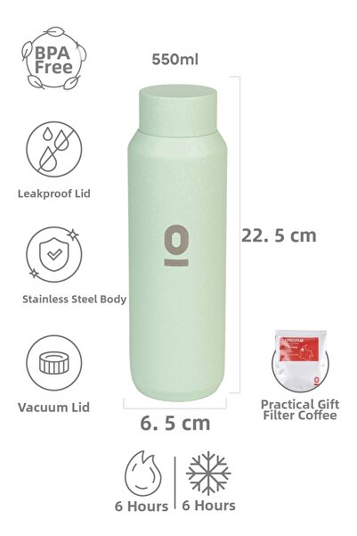 Espressolab Water Green Matte Textured Stainless Steel Flask 550 ml with Lid ...