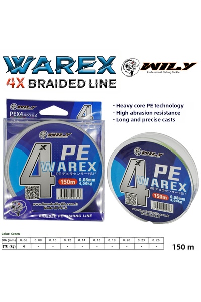 Wily Warex 4 στρώσεων νήμα ψαρέματος 100 μέτρα πράσινο 0,14