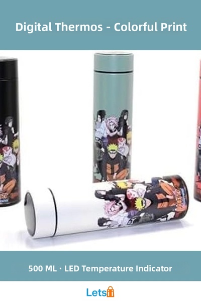 Letsii ترمس من الفولاذ المقاوم للصدأ بشاشة رقمية مطبوع من أنيمي 500 مل
