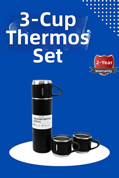 CT STONES Thermos Set 3-Piece Glass Set Heat Resistant Black Stainless Steel ...