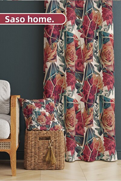 SasoHome Summer Roses - Summer Roses Patterned 140 X 270 Cm Digital Printed B...