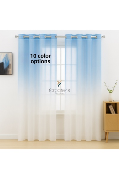 farbateks Синя цветна дантелена завеса в рустик стил с ефект „птиче око“ Дант...