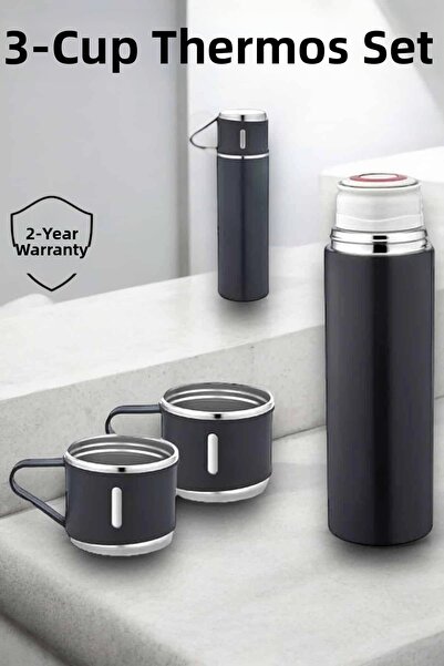 Epilons Stainless Steel 3-Piece Thermos Set Vacuum Insulated and 8 Hours Heat...