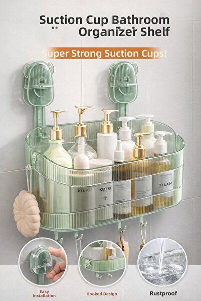 Ecuy Ultra Strong Suction Cup Bathroom Organizer Shelf No Drilling Wall Mount...