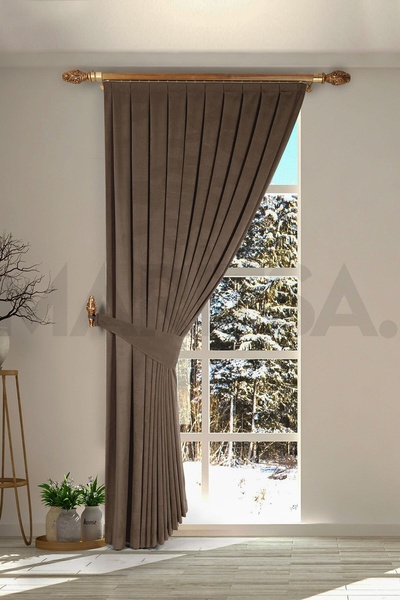 MARİTSA Nubuck Series Brown Close Pleat (1x3) Single Wing Background Curtain
