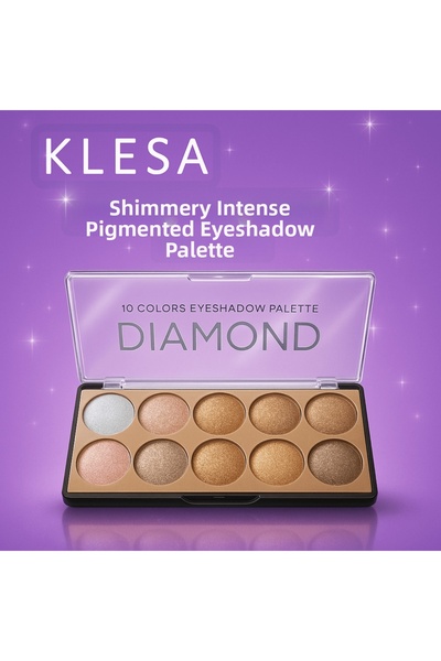 KLESA Diamond 10-Piece Glitter Eyeshadow Palette – Highly Pigmented, Shimmeri...