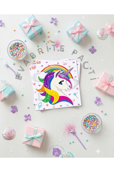 Evabrite Unicorn Themed Birthday Napkin - Pack of 20 - 33X33 cm Party Present...
