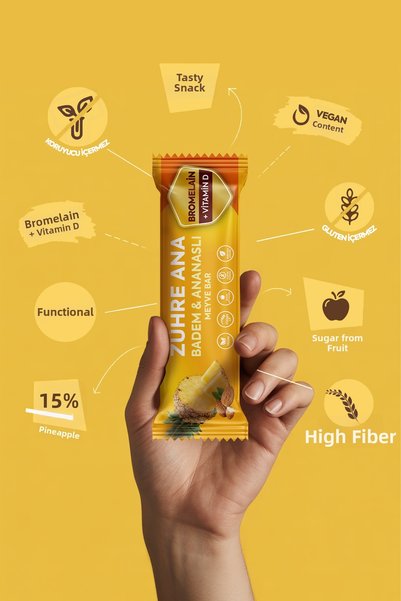Zühre Ana Fruit Bar with Bromelain and Vitamin D, Almond and Pineapple Without Added Sugar 35 Gr X 12 Pieces