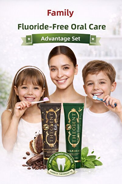 Theodent Classic and Kids Toothpaste Set of 2 Fluoride-Free Cocoa Extract Ren...