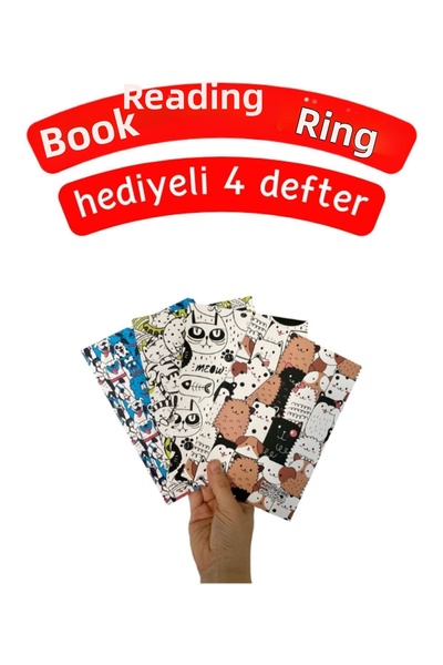 Pembe Pasaj Set de 4 caiete cu figuri de animale drăguțe