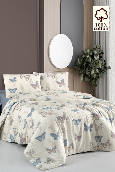 CAQQA 100% Cotton Elery Beige Double Duvet Cover Set