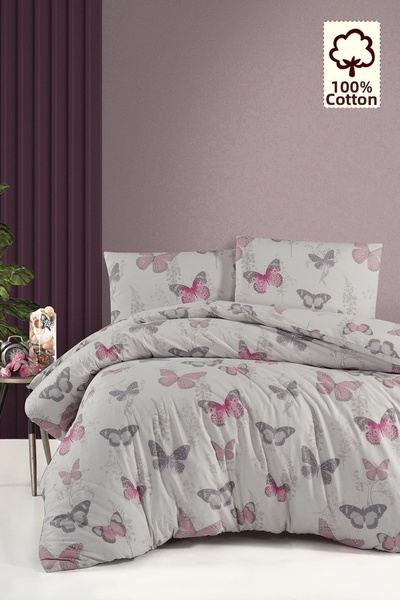 CAQQA 100% Cotton Elery Powder Double Duvet Cover Set