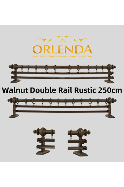 Orlenda Suport pentru perdele rustic din aluminiu cu cap din lemn, șină dublă...