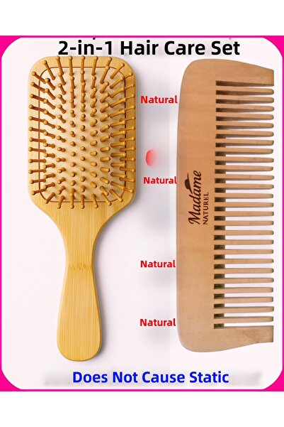 MadameNatural 100% Natural Bamboo and Boxwood Comb