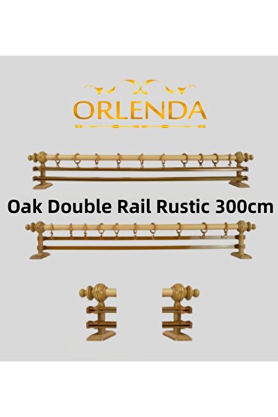 Orlenda Suport pentru perdea rustic din aluminiu cu cap din lemn, șină dublă ...