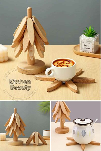 Seram Collection Bamboo Trivet Set with 3 Stands, Heat Resistant Cup and Pot Bottom Folding Trivet