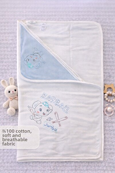 Tomuycuk 100% Cotton & Elephant Embroidered Baby Boy Blanket - Seasonal Strol...