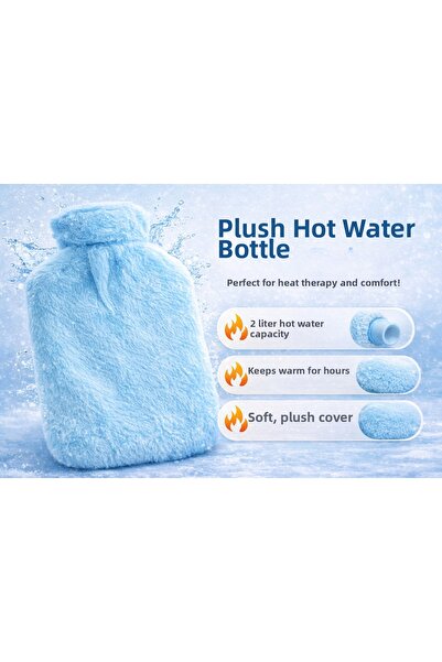 Bestchoice حقيبة ماء ساخن بغطاء قطيفة 2 لتر لون أزرق