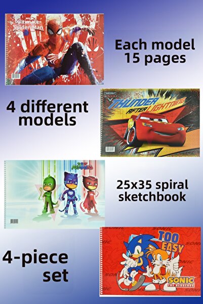 zubi 4 Pieces 25X35 Wirebound Sketchbook Male Models 15 Pages