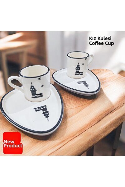 Ganita home Coffee Cup Maiden's Tower with Presentation Plate Black 2 Person ...