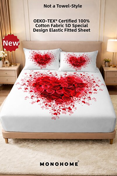 MonoHome 100% Cotton Percale Fitted Sheet Special Design 5D Digital 60 Tell H...