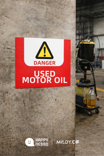 Happynesso Sign from the Warning Sign Series, Sign That Says,'Waste Oil Engin...