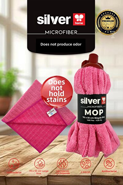 SİLVER HOME Microfiber Super Absorbent Dense Textured Pink 70×55 cm Mop Head ...