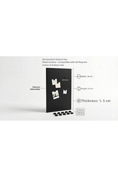 RİVO HOME DECOR 30 X 50 cm Black Decorative Metal Magnetic Board Magnet Board...
