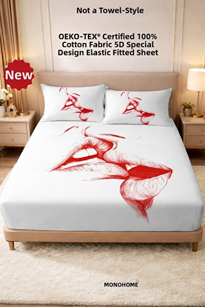 MonoHome 100% Cotton Percale Fitted Sheet Special Design 5D Digital 60 Tell L...